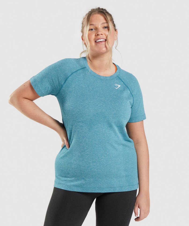 Women\'s Gymshark Vital Seamless 2.0 Light T-Shirts Turquoise | NZ 7GMCLE